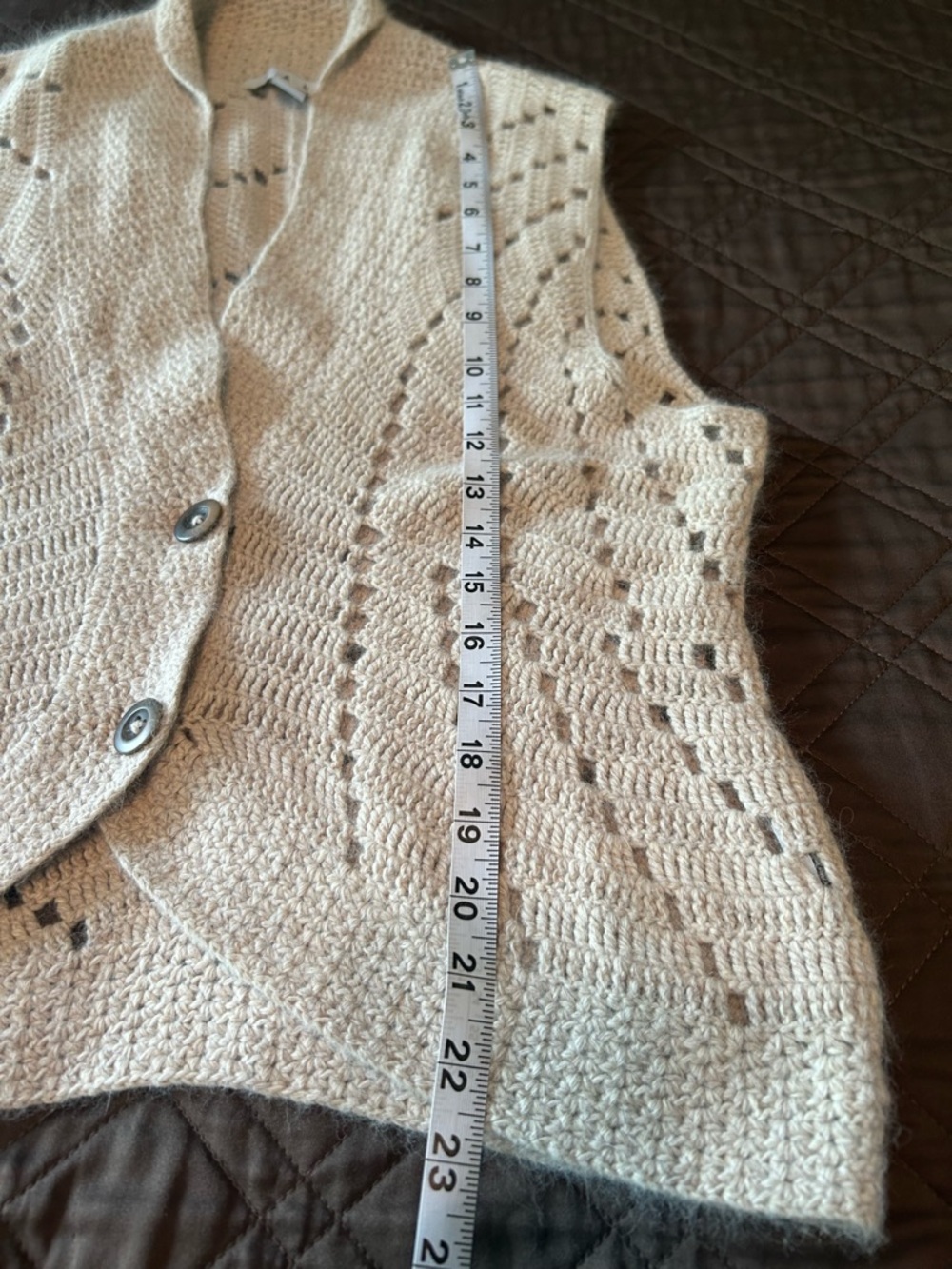 CAbi Cream Openwork Knit Button Front Vest - Picture 5 of 6